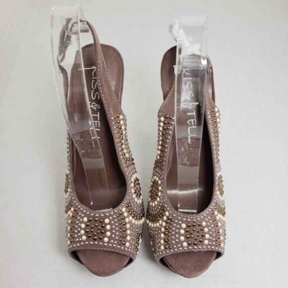 Kiss & Tell Open Toe Beeded Slingback Heels Sz 7 - Picture 3 of 9